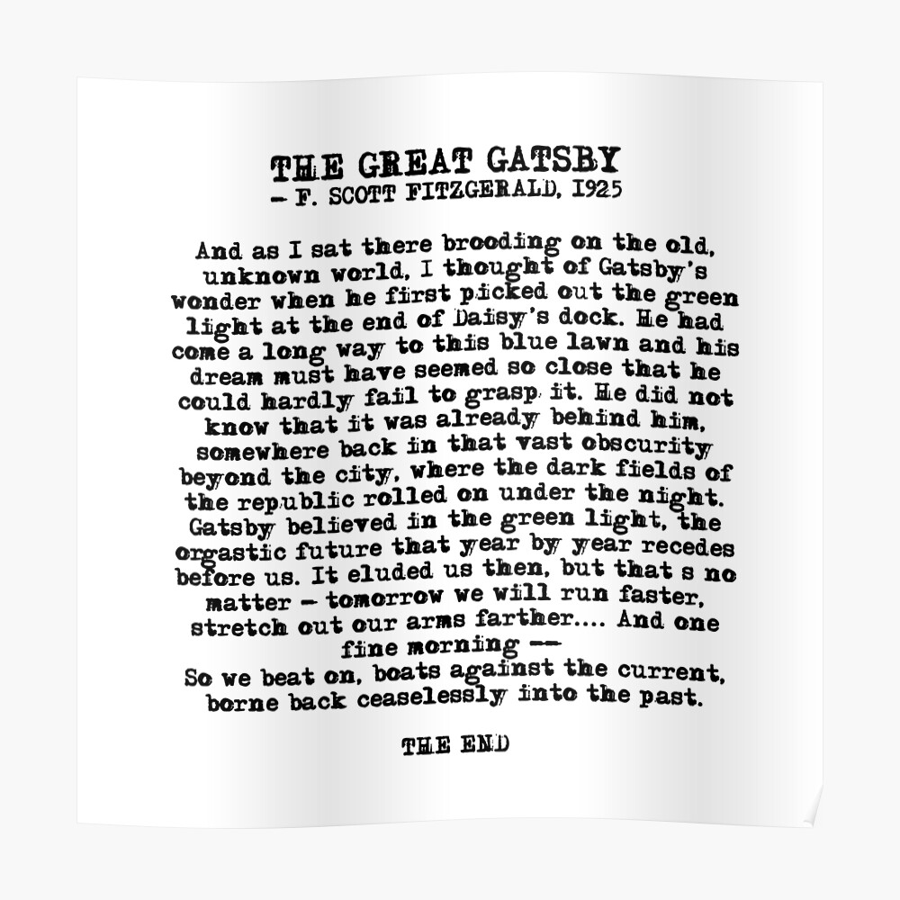 Ende Des Grossen Gatsby Fitzgerald Zitats Wandbehang Von Quotemedesign Redbubble