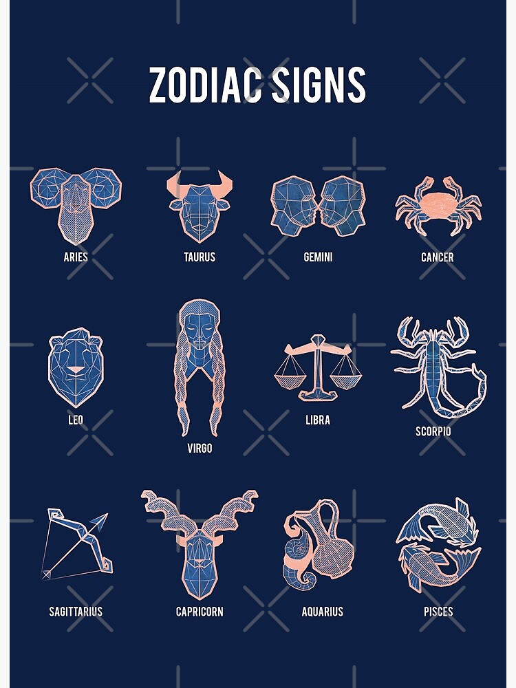 Geometric astrology zodiac signs navy blue and coral Art Board Print