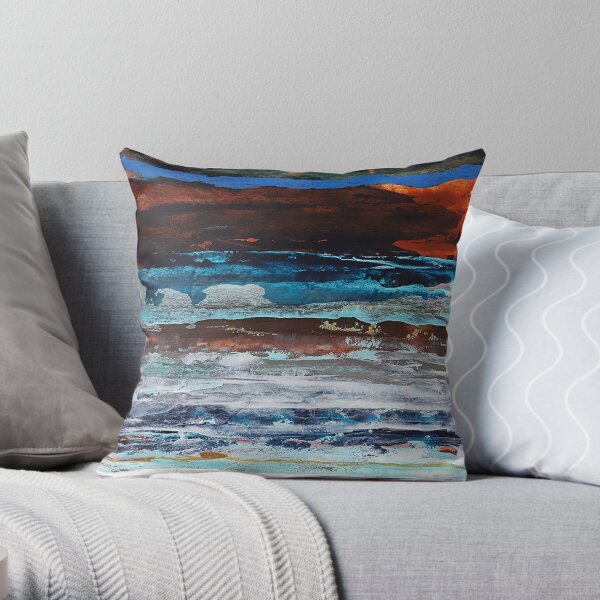 Paysage abstrait bleu et brun Coussin