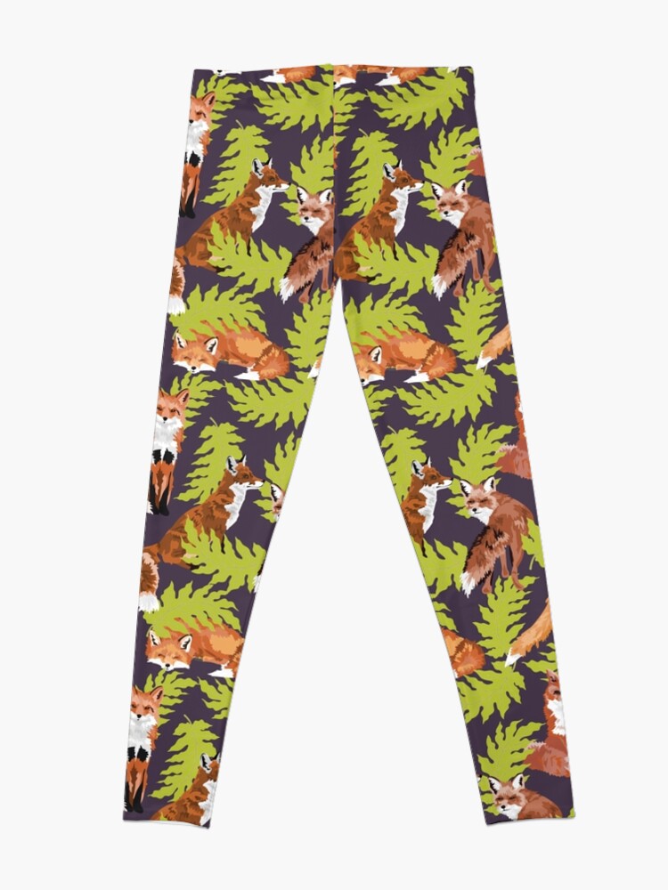 Discover Foxes with a leaf on plum Leggings