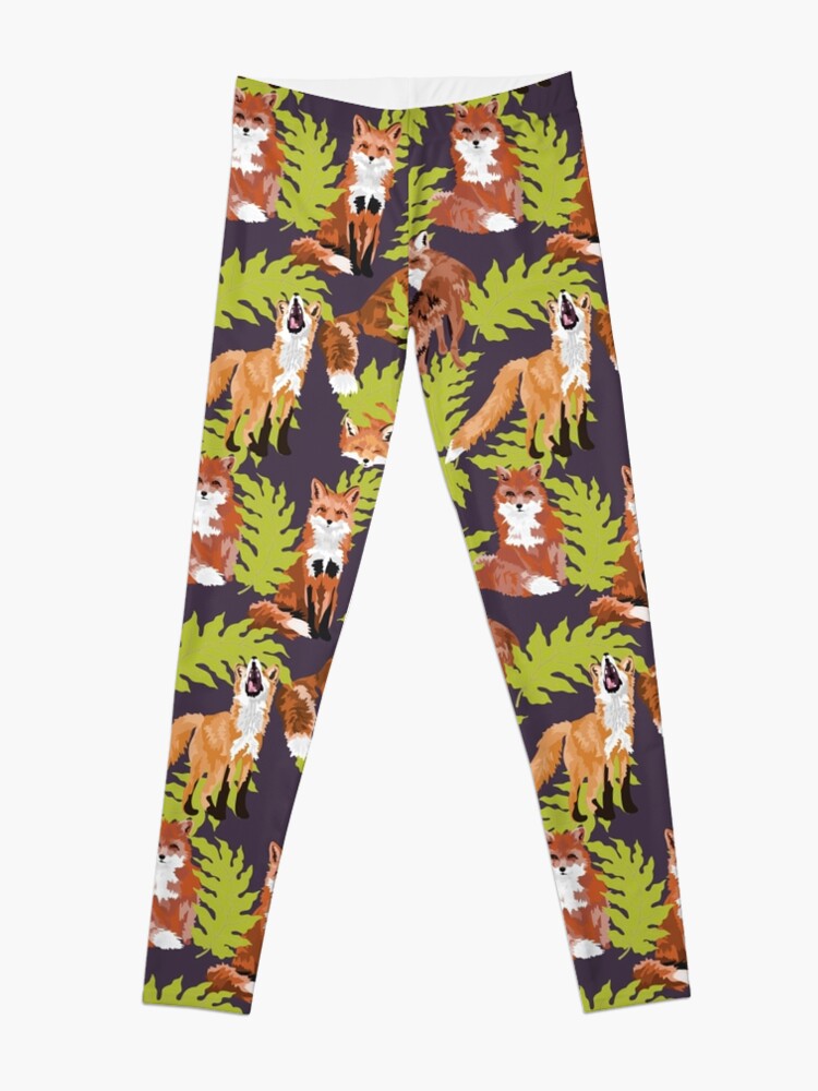 Disover Foxes with a leaf on plum Leggings
