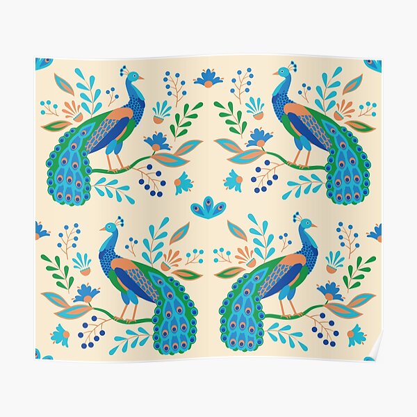 Folk Peacocks Poster