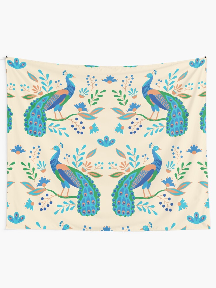 Alternate view of Folk Peacocks Tapestry