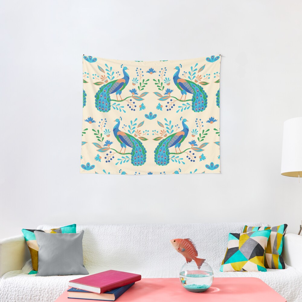 Folk Peacocks Tapestry