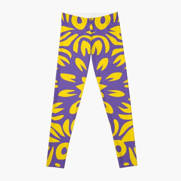 Floral Burst, Dark Purple & Yellow Mandala 22 Leggings
