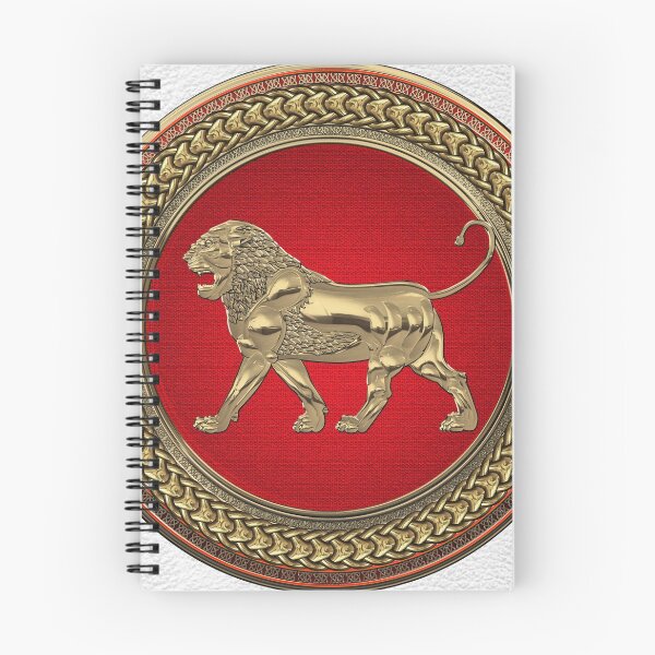 Item preview, Gold Assyrian Lion on Red and Gold Medallion over White Leather designed and sold by Serge Averbukh Art Studio.