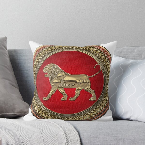 Item preview, Gold Assyrian Lion on Red and Gold Medallion over White Leather designed and sold by Serge Averbukh Art Studio.