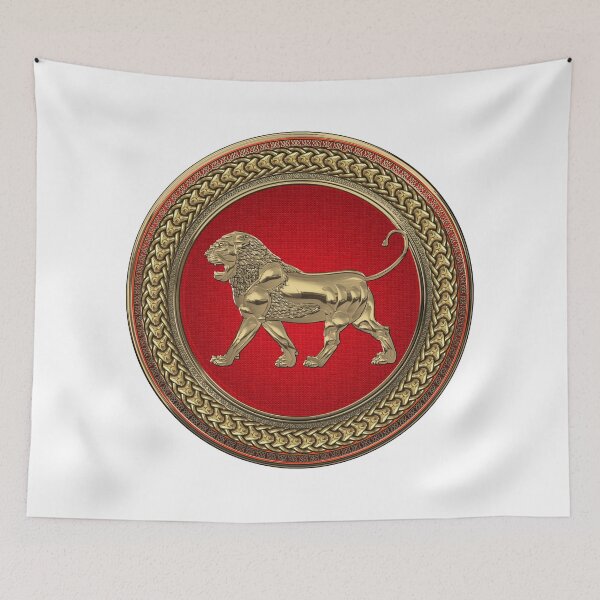Item preview, Gold Assyrian Lion on Red and Gold Medallion over White Leather designed and sold by Serge Averbukh Art Studio.