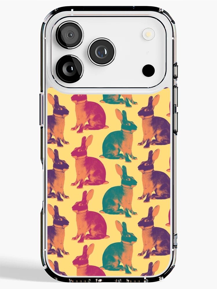 Thumbnail 1 of 5, iPhone Case, Tan Rabbit Color Pop Pattern by Conkberry / Tan Bunny Show Rabbit Colorful Rabbit Textile designed and sold by conkberry.