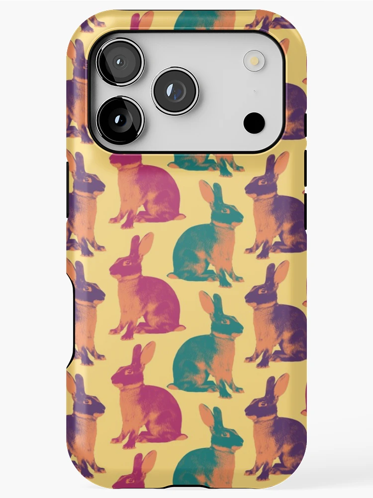 Thumbnail 1 of 4, iPhone Case, Tan Rabbit Color Pop Pattern by Conkberry / Tan Bunny Show Rabbit Colorful Rabbit Textile designed and sold by conkberry.