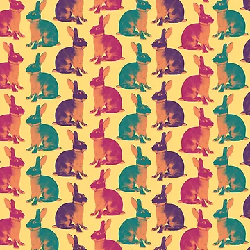 Artwork thumbnail, Tan Rabbit Color Pop Pattern by Conkberry / Tan Bunny Show Rabbit Colorful Rabbit Textile by conkberry