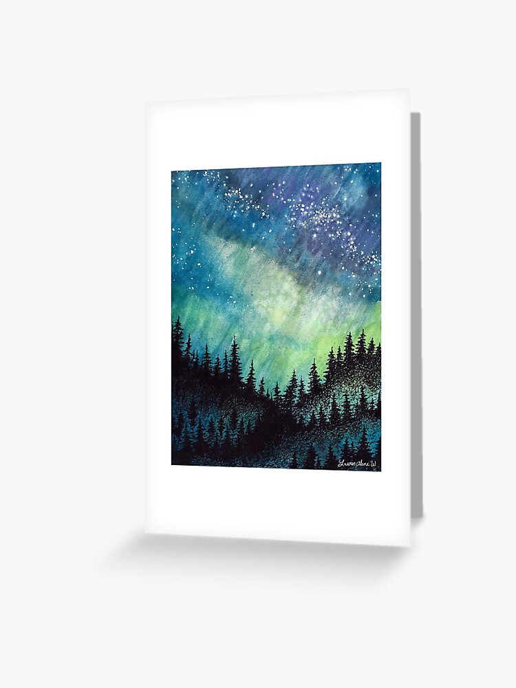 Galaxy Watercolor Postcards Set of 5, Northern Lights Aurora Borealis  Forest Cards, Galaxy Art, Watercolor Galaxy Postcards, Galaxy Painting 