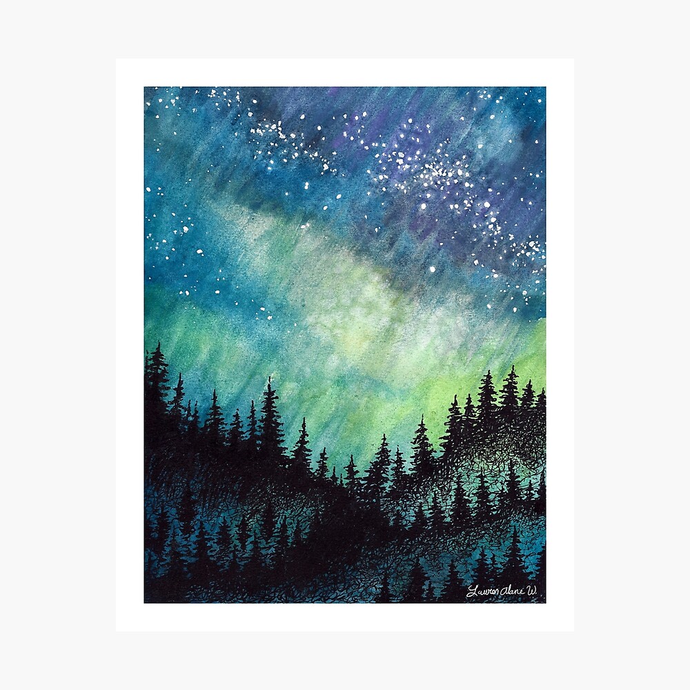 Aurora Borealis Northern Lights watercolor painting