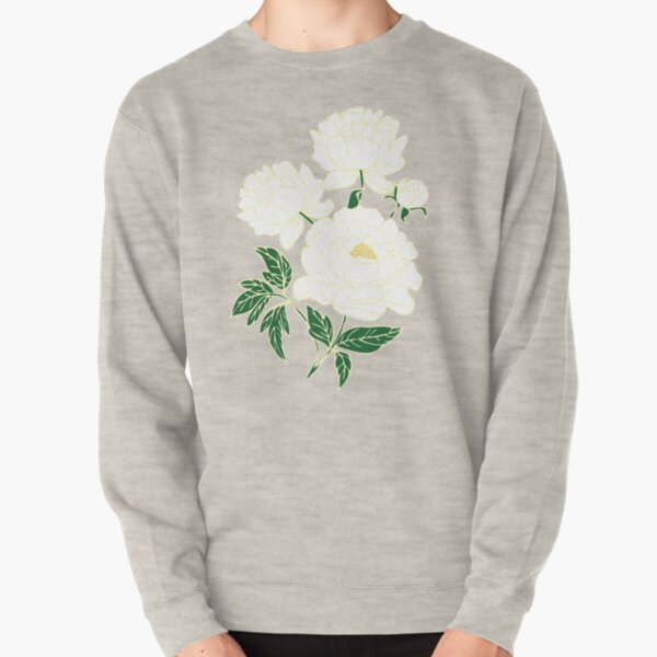 White Peonies Pullover Sweatshirt
