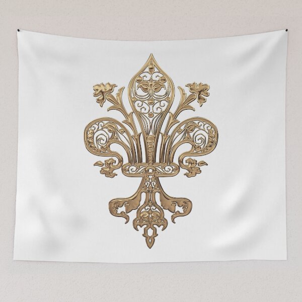 Item preview, Gold Filigree Fleur-de-Lis over White Leather designed and sold by Serge Averbukh Art Studio.