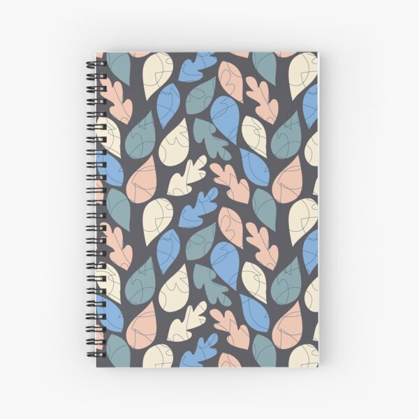 Pink and Blue Leaf Scribble Pattern - Orchard Birds Collection Spiral Notebook