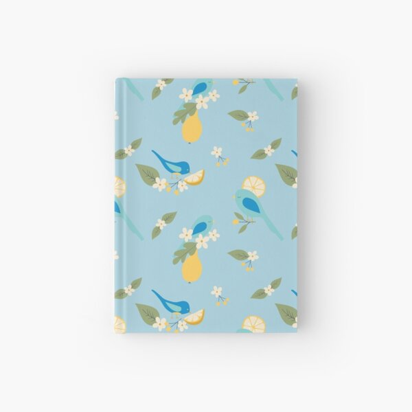 Light Blue Bird Scene Pattern - Orchard Bird Collection Hardcover Journal