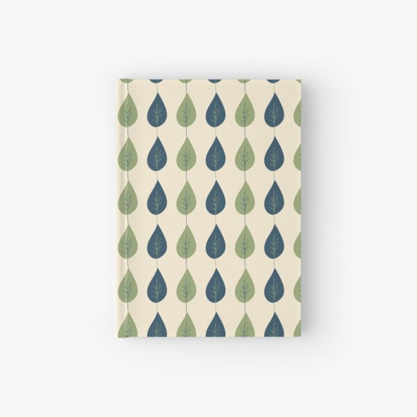 Green and Navy Leaf Stripe pattern - Orchard Birds Collection Hardcover Journal