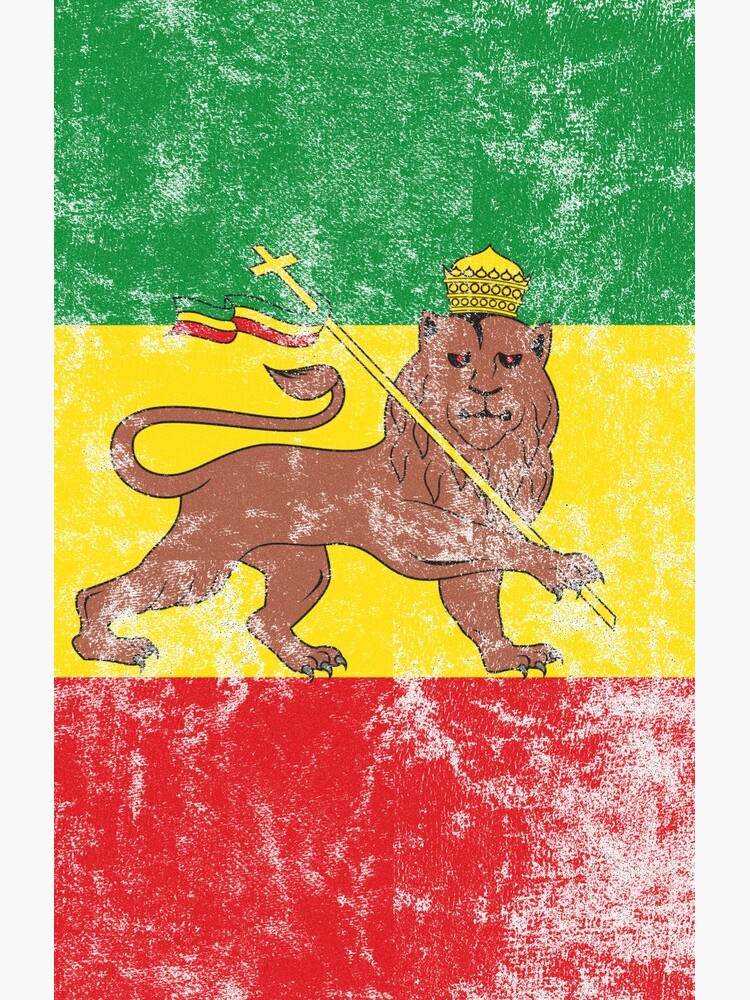 Old Flag of Ethiopia Lion of Judah Rastafarian Reggae Vintage Distressed Print by thespottydogg