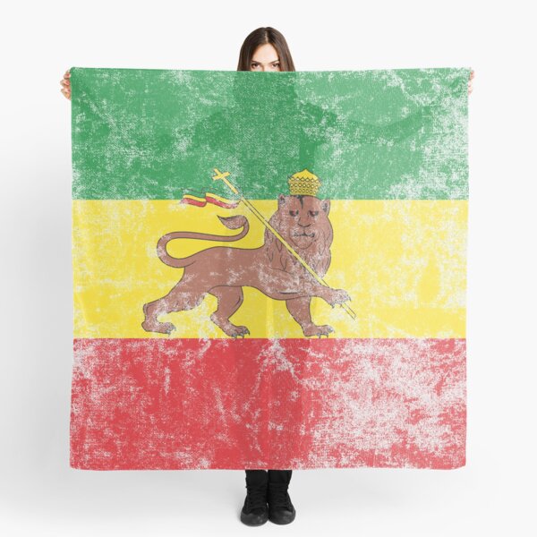 Old Flag of Ethiopia Lion of Judah Rastafarian Reggae Vintage Distressed Print Scarf