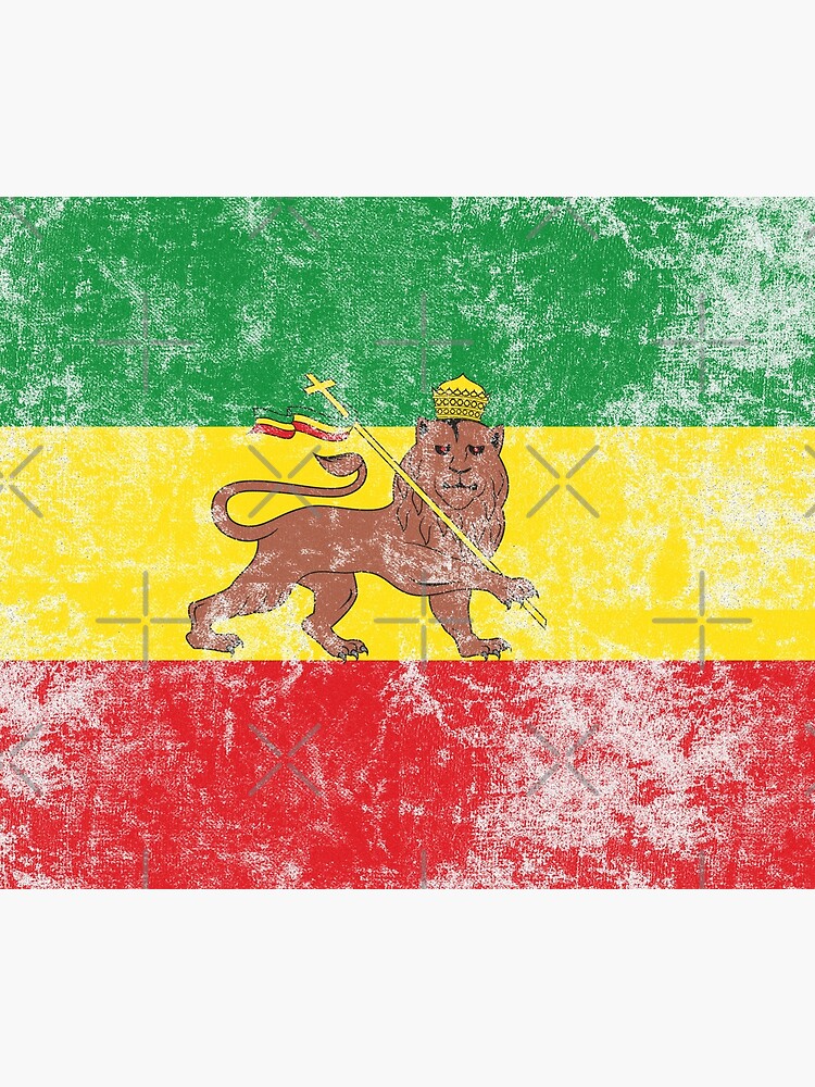 Old Flag of Ethiopia Lion of Judah Rastafarian Reggae Vintage Distressed Print by thespottydogg