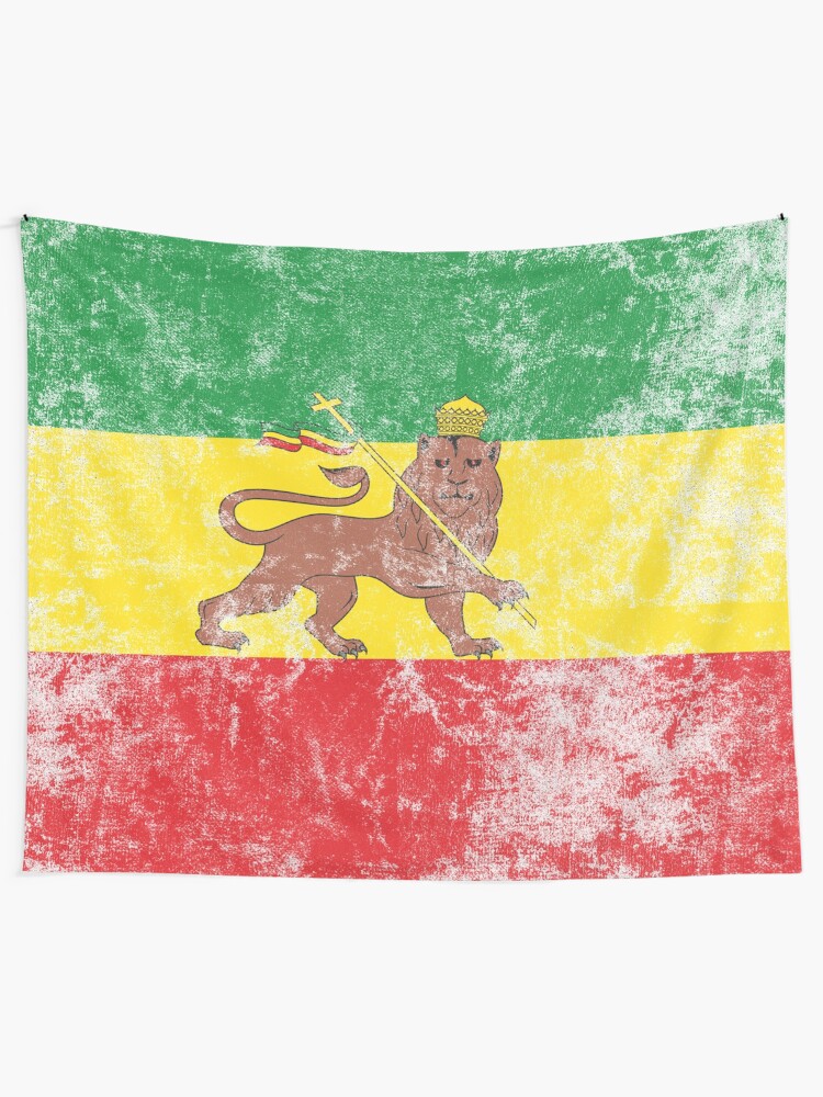 Alternate view of Old Flag of Ethiopia Lion of Judah Rastafarian Reggae Vintage Distressed Print Tapestry