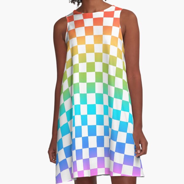 Rainbow Checkerboard A-Line Dress
