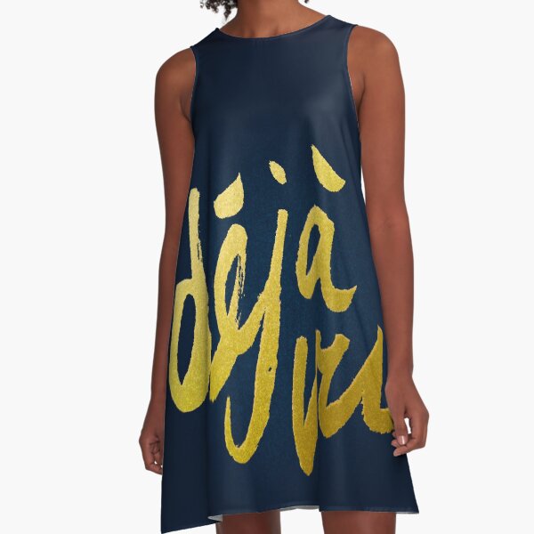 Déjà Vu - Gold Lettering A-Line Dress