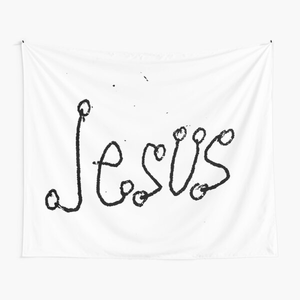 #Jesus #illustration #scribble #visuals #symbol #alphabet #sketch #chalkout #vector #old #cute #horizontal #realpeople #characters #humor #retrostyle #rebellion #inarow Tapestry