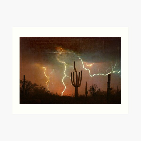 Arizona Saguaro Lightning Storm Print Art Print