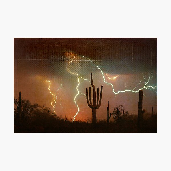 Arizona Saguaro Lightning Storm Print Photographic Print