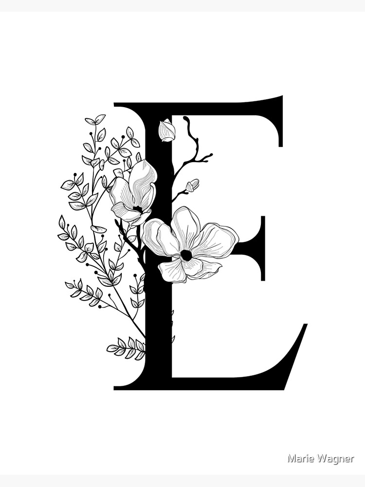 Floral Letter E Art Board Print By Mariewagnerart Redbubble