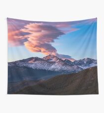Fire on the Mountain - Sunrise Illuminates Cloud Over Longs Peak in Colorado Wall Tapestry