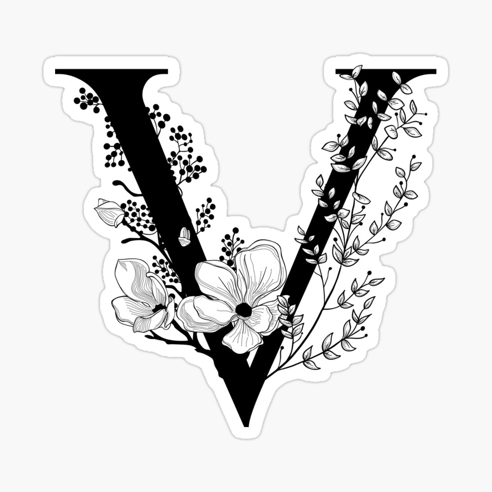 luxurious letter V vintage floral decoration victory brand