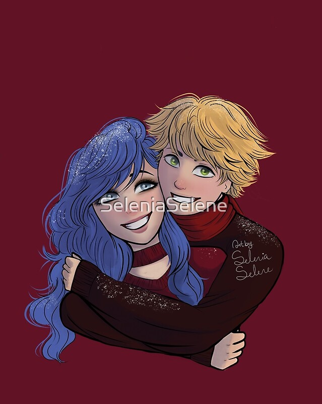 Miraculous Ladybug And Chat Noir Adrien And Marinette Christmas Art Print