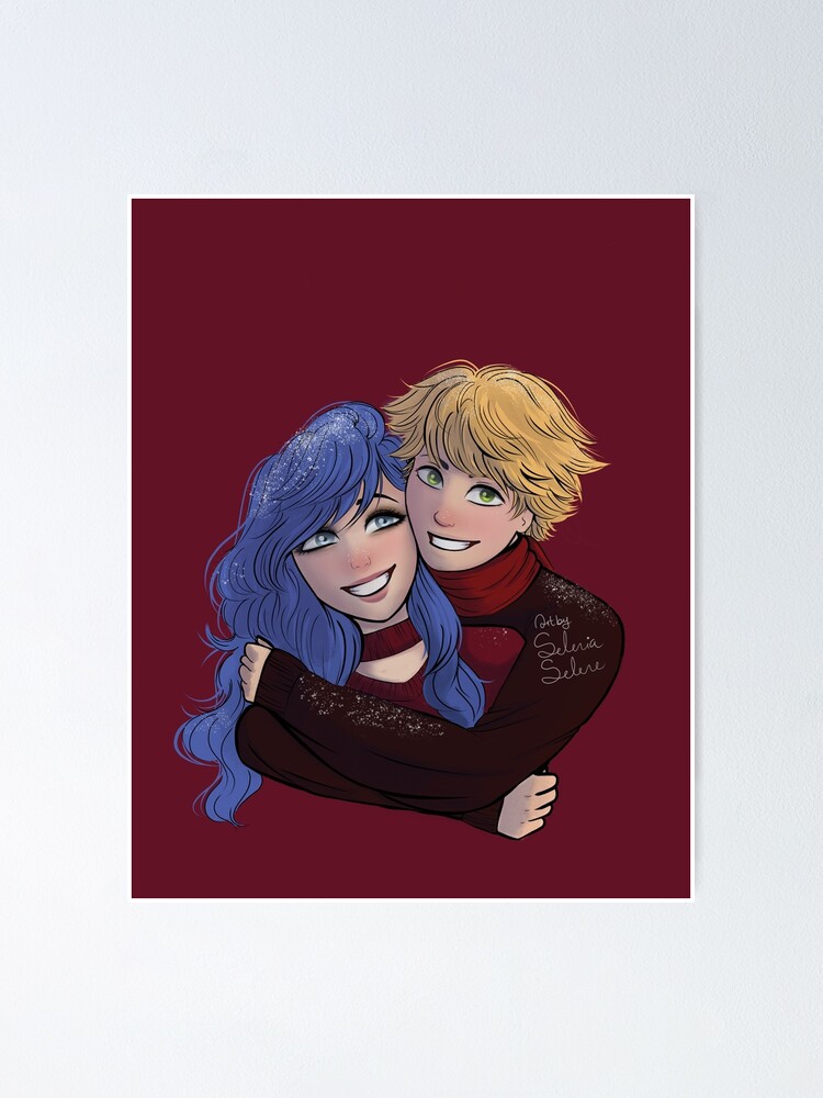 Miraculous Ladybug And Chat Noir Adrien And Marinette Christmas Poster