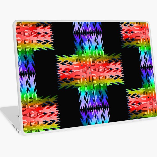 Rainbow cross with fish Laptop Skin