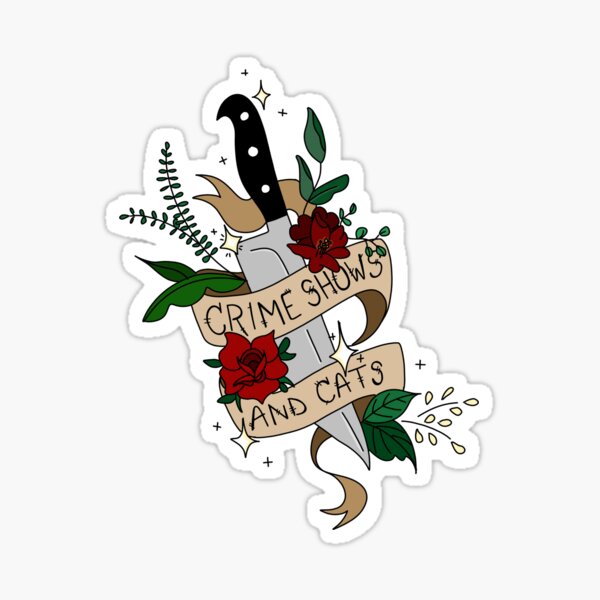 Crime shows & cats neotraditional tattoo sticker Sticker