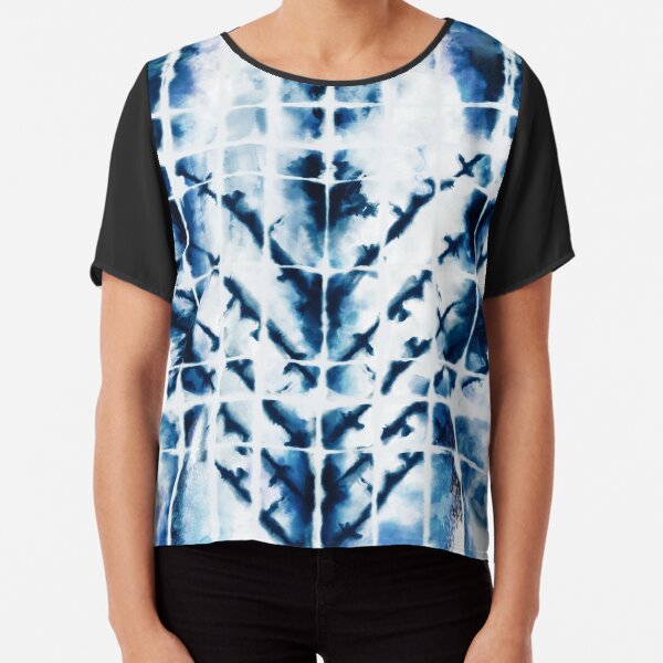 Shibori Indigo Chevron Fold Chiffon Top