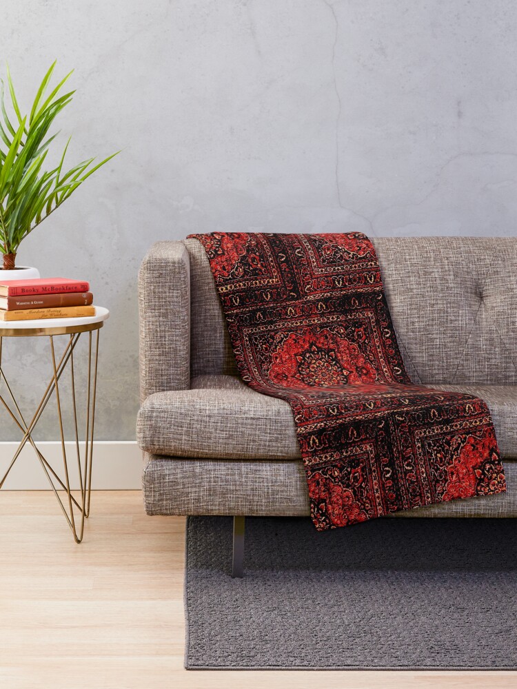Alternate view of Persian carpet look in rose Throw Blanket