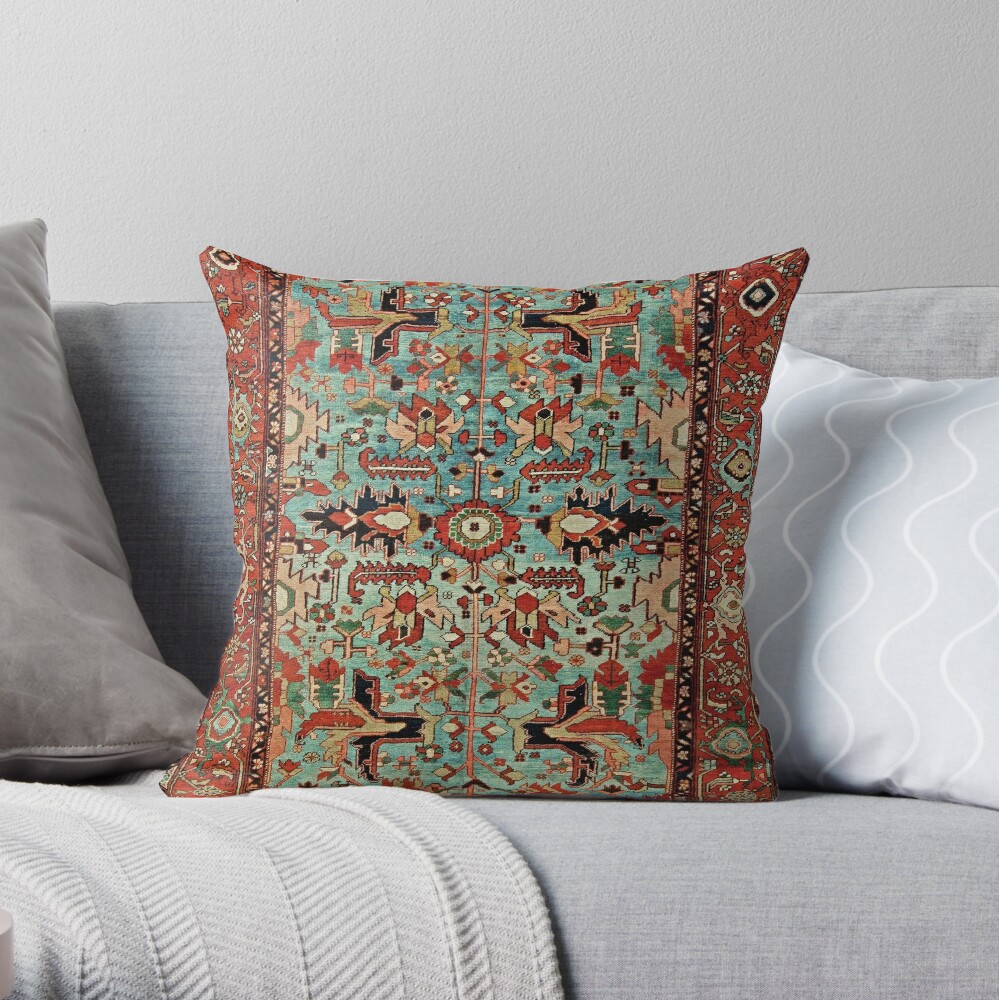 Antique Heriz Persian Carpet Print Throw Pillow