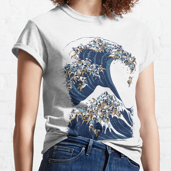The Great Wave of Pugs Vanilla Sky Classic T-Shirt