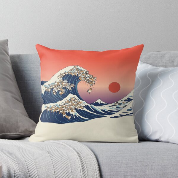 The Great Wave of Shiba Inu Throw Pillow