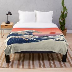 The Great Wave of Shiba Inu Throw Blanket