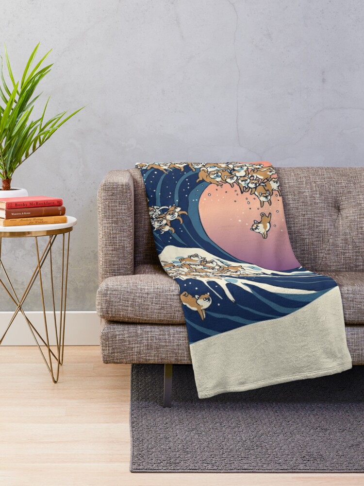 Alternate view of The Great Wave of Shiba Inu Throw Blanket