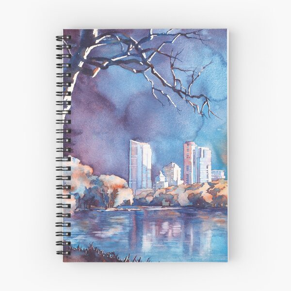 Item preview, Watercolor painting of skyscrapers of downtown Milwaukee, WI at dusk designed and sold by rfoxphoto.