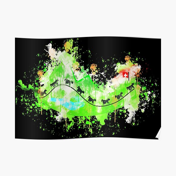 Hill cows mountain watercolor painted Poster