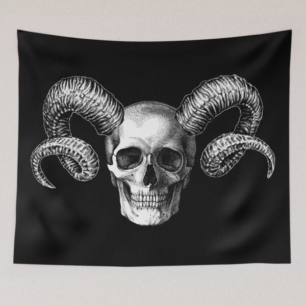 Item preview, Human Skull Illustration 2 with Ram Horns designed and sold by avidfan2000.