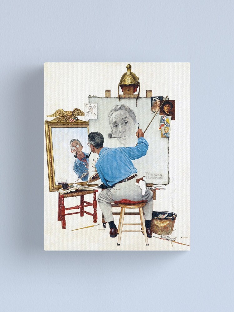 Vtg Art Print Norman Rockwell Poster 12/" x 15/" Triple Self Portrait