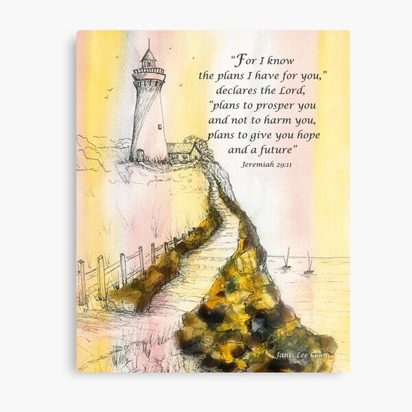 Lighthouse Watercolor Jeremiah 29:11 Metal Print